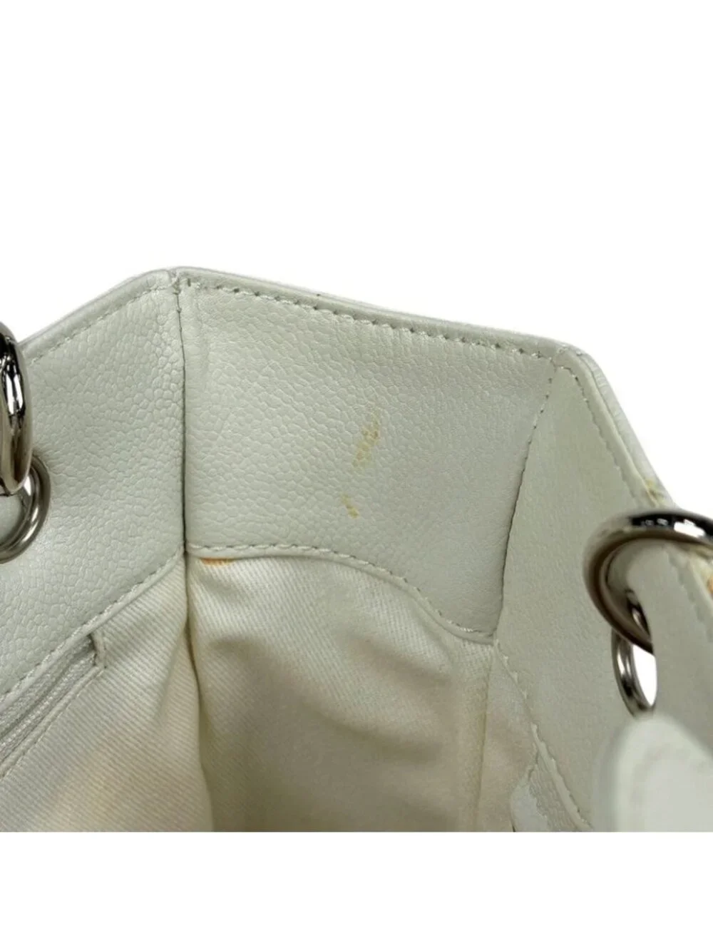 ★SOLD★ Chanel CC Logo Chain Tote Shoulder Quilted Caviar Leather White - Picture 11 of 13